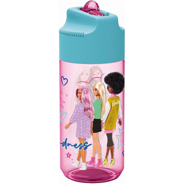 TataWay in viaggio si cresce Barbie botella de agua infantil de plástico rosa 540 ml con pajita que evita fugas