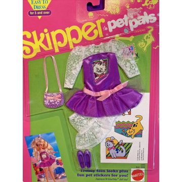 Barbie SKIPPER Pet Pals Fashions: Easy To Dress Trendy Teen Looks & Stickers