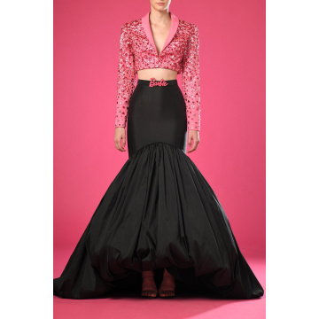 Crystals embroidered jacket with taffeta skirt