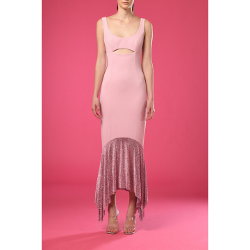 Pink crêpe dress with pink chainmail