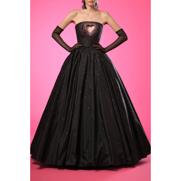 Fully embroidered black taffeta ball gown