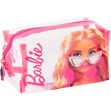 Bolsa de cosméticos transparente Barbie para niñas y mujeres, bolsa de maquillaje transparente, bolsas de aseo de viaje, estuche para lápices