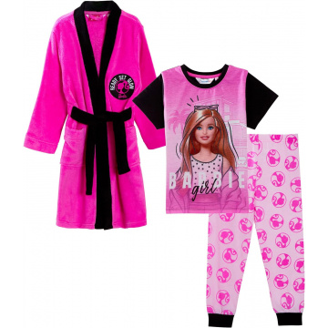 Barbie Conjunto de albornoz + pijama a juego de 3 piezas para niñas, color rosa