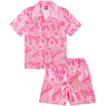 Barbie Conjunto de pijama corto de satén para mujer y niña, pijama de dos piezas de satén de seda