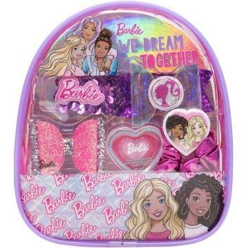 Barbie - Mochila Cosmética Maquillaje Bolsa de regalo Set Townley Girl Incluye Lip Goss, accesorios para el cabello y mochila de PVC impresa para niños y niñas pequeñas.