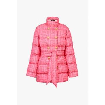 Abrigo acolchado de nailon con monograma rosa claro Balmain x Barbie