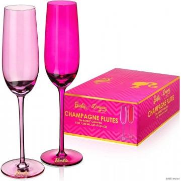 Dragon Glassware x Copas de champán Barbie, copa de cristal rosa y magenta, copas de mimosa y cóctel, capacidad de 8 oz, juego de 2