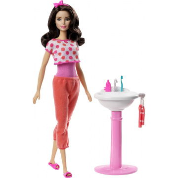 Muñeca y baño Barbie (Morena)