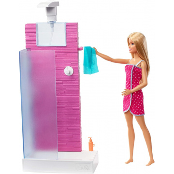 Barbie Muñeca con muebles de baño y accesorios