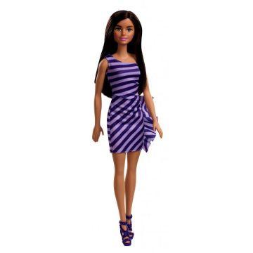 Muñeca Barbie básica con vestido morado a rallas