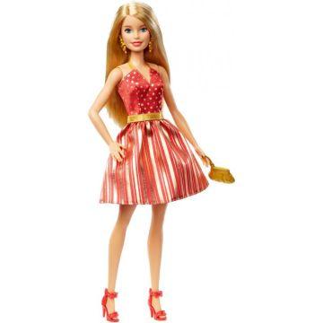 Muñeca Barbie Holiday vestido rojo y dorado (rubia)