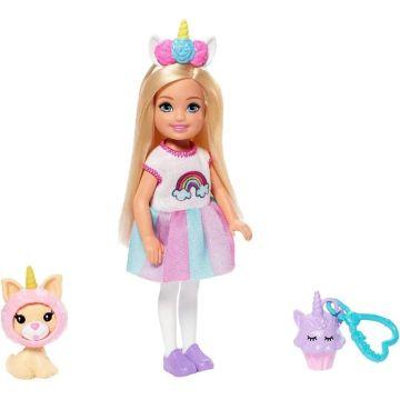 Muñeca con disfraz unicornio y Playset Barbie Club Chelsea (rubia)