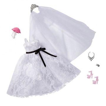 Modas Barbie Conjunto de ropa de moda nupcial Vestido de novia con velo, ramo de novia y accesorios