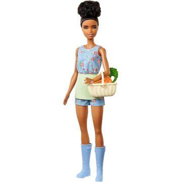 Muñeca Barbie Granja Huerto Dulce , morena, con cesta de zanahorias