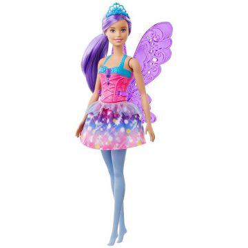 Muñeca Hada Barbie Dreamtopia, 30 cm, pelo morado, alas y tiara