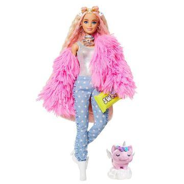 Muñeca número 3 Barbie Extra en abrigo rosa con mascota unicornio-cerdo