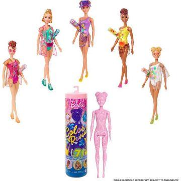 Muñeca Barbie Color Reveal con 7 Sorpresas, serie Arena y Sol, mármol color rosa