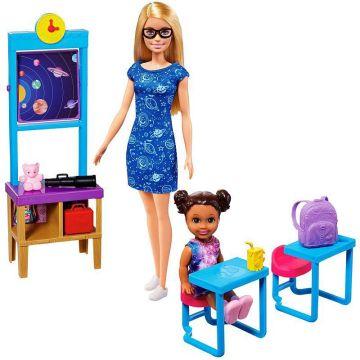 Juego de aula de ciencias con muñeca Barbie y muñeca pequeña de estudiante Barbie Space Discovery