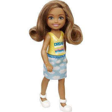 Muñeca Barbie Chelsea (morena de 15 cm) con falda con estampado de nubes