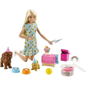 Set de juegos con muñeca Barbie y fiesta de cachorro, con cachorros, masa y molde para pasteles