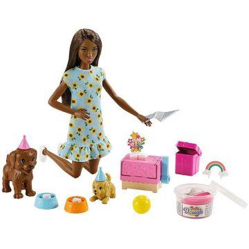 Set de juegos con muñeca Barbie y fiesta de cachorro, con cachorros, masa y molde para pasteles
