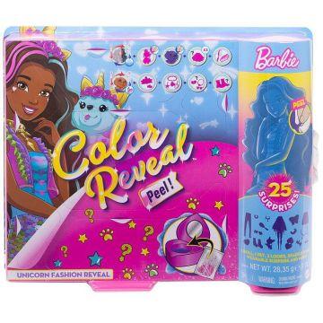 Muñeca Peel Barbie Colour Reveal con 25 sorpresas y transformación de la moda de fantasía de unicornio