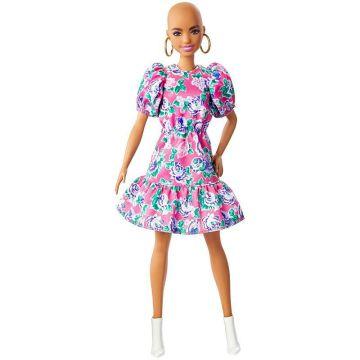 Barbie Fashionistas Doll #150 with No-Hair Look Wearing Pink Floral Dress, White Booties & Earrings