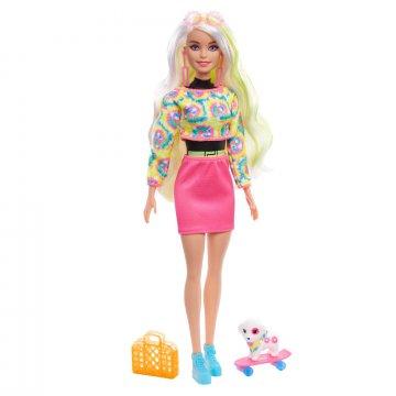 Muñeca Barbie Color Reveal, serie Neon Tie-Dye con 6 sorpresas
