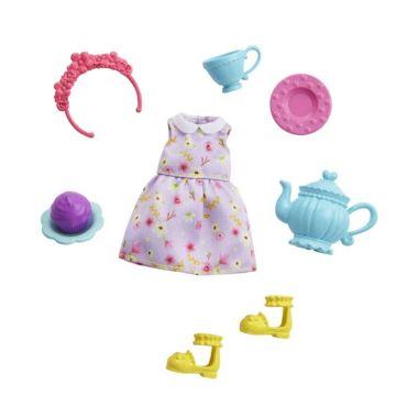 Paquete de accesorios Barbie con vestido Chelsea Fiesta del té