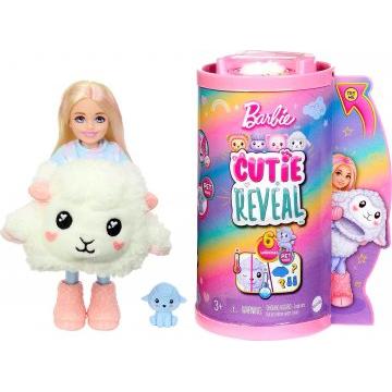 Muñeca y accesorios Serie Chelsea Cozy Cute Tees, Barbie Cutie Reveal, peluche de oveja, muñeca pequeña rubia