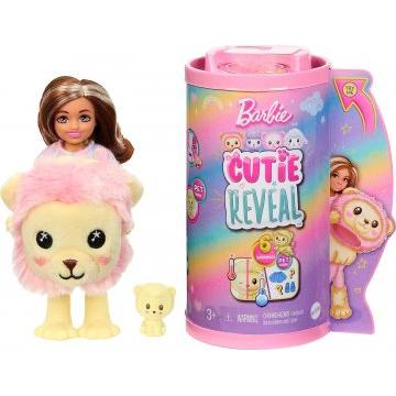 Muñeca y accesorios Serie Chelsea Cozy Cute Tees, Barbie Cutie Reveal, peluche de león, muñeca pequeña morena