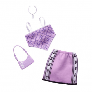 Ropa para muñeca Barbie, paquete de moda con top deportivo morado, falda y accesorios (1 conjunto)