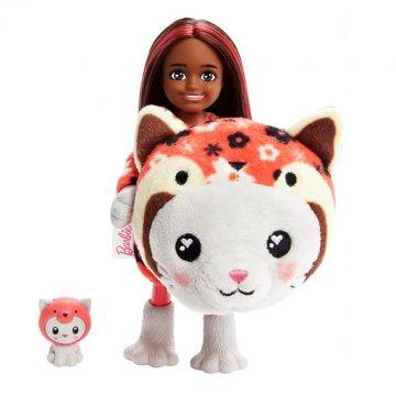 Muñeca Barbie Cutie Reveal Chelsea y accesorios, disfraz de animal de peluche y 6 sorpresas que incluyen cambio de color, gatito como panda rojo