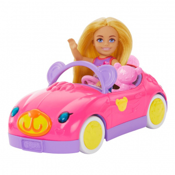 Barbie Chelsea - Juego de vehículos con muñeca rubia pequeña, coche de juguete y accesorio de osito de peluche