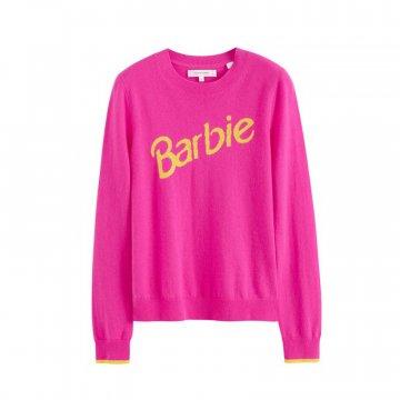 Jersey rosa con eslogan Barbie de lana y cachemir