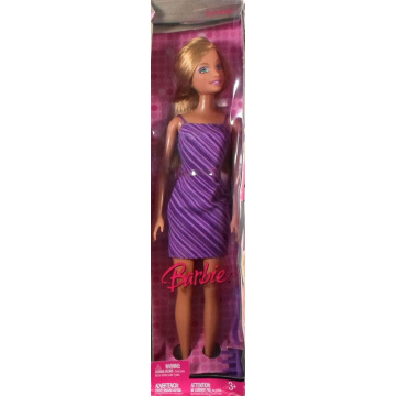 Muñeca Barbie básica con vestido morado a rayas