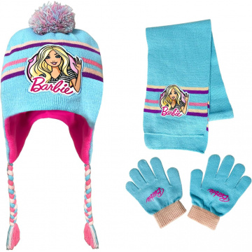Bonamana Barbie - Gorro infantil con bufanda y guantes, juego de gorro de punto, bufanda de invierno, guantes de invierno