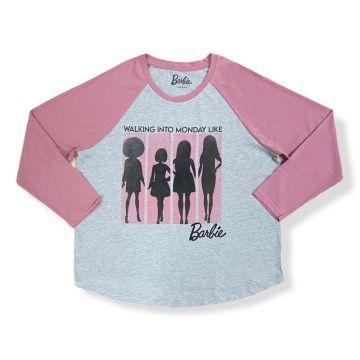 Camiseta de manga larga con dobladillo redondeado y raglán de talla grande de Barbie Ladie