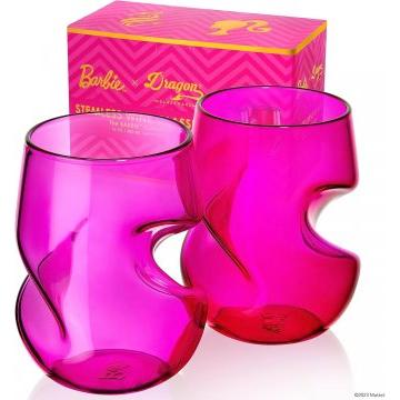 Dragon Glassware x Barbie Copas de vino sin tallo, copa rosa y magenta con hendiduras en los dedos, airea naturalmente el vino, regalo único para los amantes del vino, capacidad de 16 oz, juego de 2