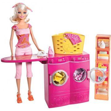 Juego Barbie gira para limpiar la lavandería y muñeca Barbie