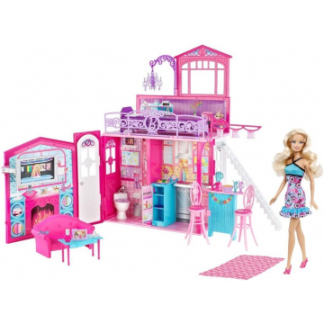 Set de muñeca y Barbie Glam House