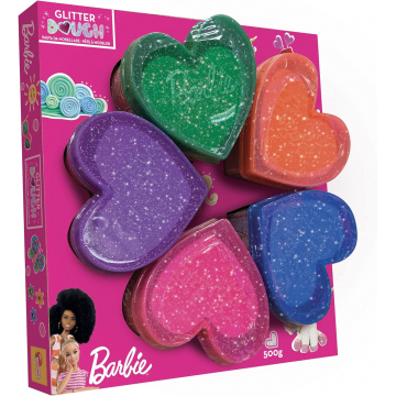 Liscianigiochi , Barbie Glitter Dough Kit Casa, 5 Botes en forma de corazón, Plastilina con purpurina, Pack 5 x 100 g