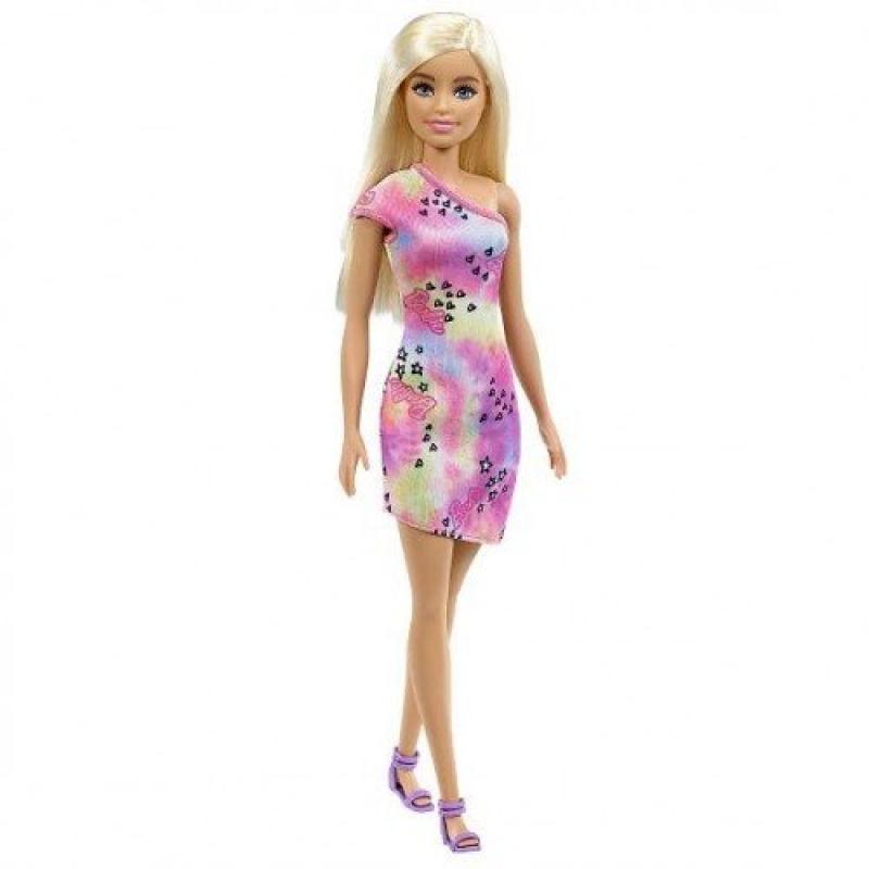 Muñeca Barbie básica con vestido de colores (rubia)