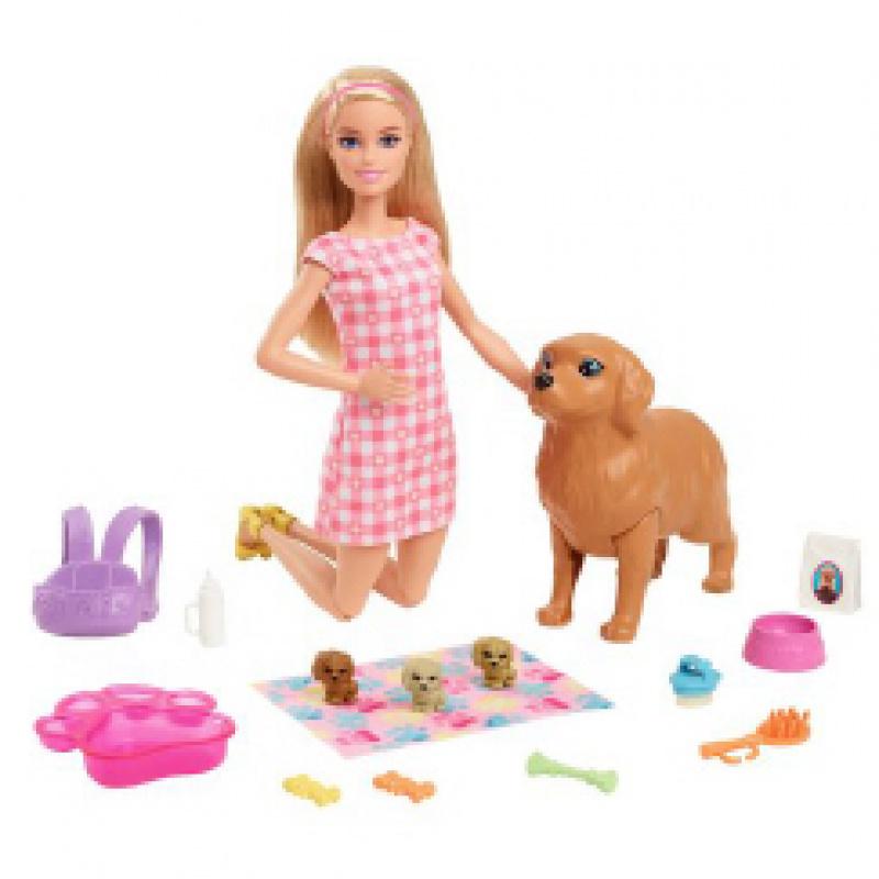 Juego de muñeca Barbie y cachorros recién nacidos