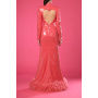 Pink sequins dress with boa feathers on hem
