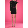 Black crêpe short dress with feathers