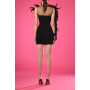 Black crêpe short dress with feathers