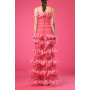 Pink dress with layered feathers