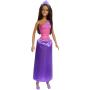 Muñeca Princesa Barbie Dreamtopia - morena, vestida con una falda morada reluciente y una tiara a juego
