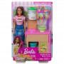 Juego de barra de fideos Barbie con muñeca morena, estación de trabajo y accesorios